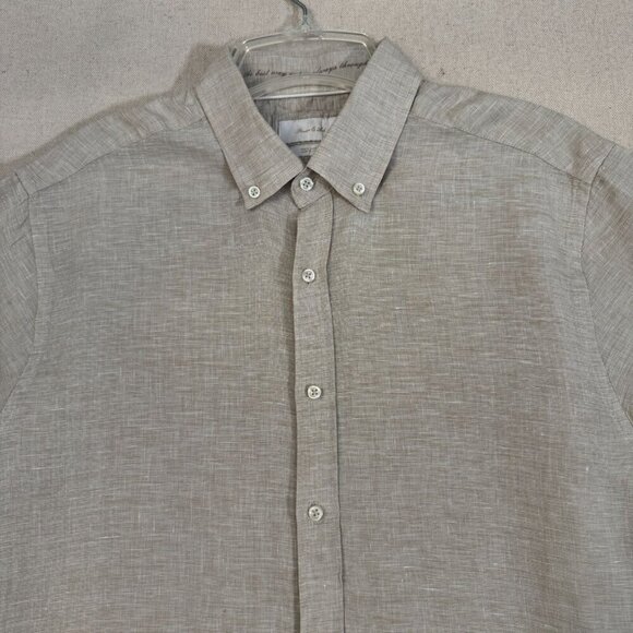 Porter & Ash Beige 100% Linen Button-Up Short Sleeve Shirt XL - Picture 3 of 8